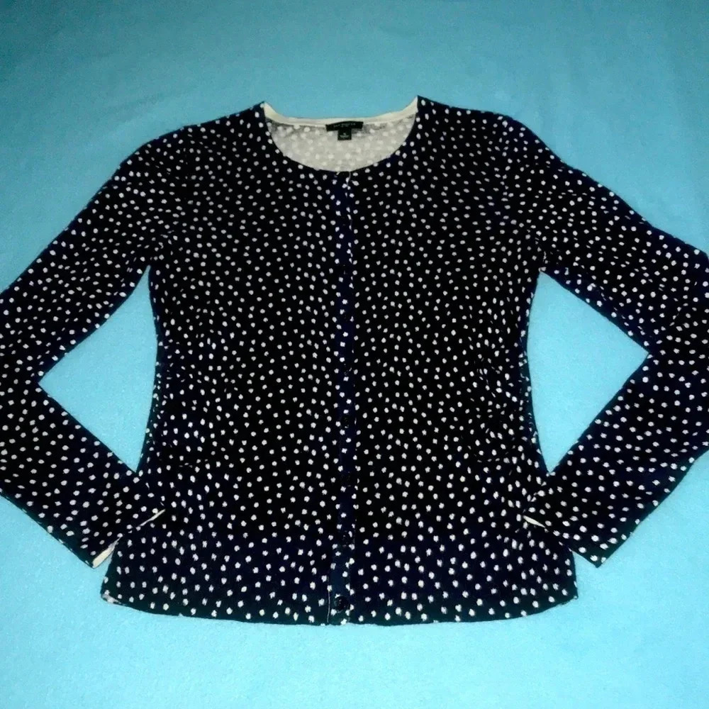 ANN TAYLOR silk blend long sleeve button up dark navy lightweight sweater size S